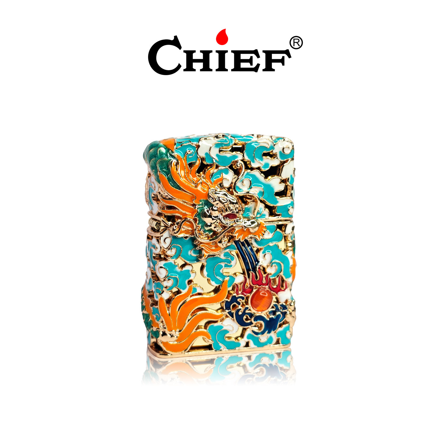 【盔甲系列-游龙戏珠】Chief首领煤油打火机收藏级立体浮雕珐琅彩