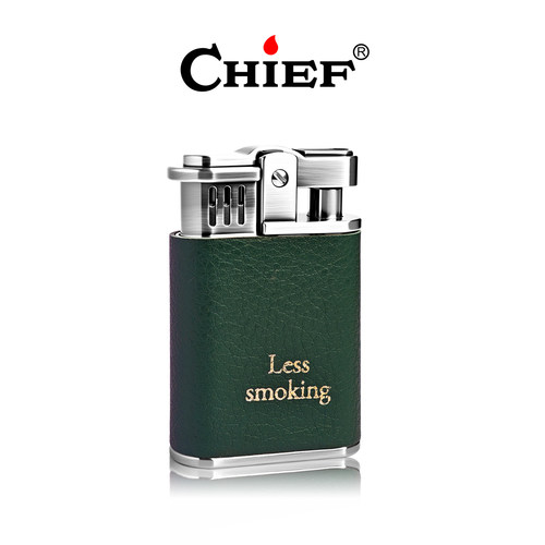少抽烟-Chief首领煤油打火机牛皮复古风磕头机