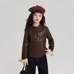 外贸布丁哈鲁童装PU皮外套2025秋季新款百搭潮流风女童夹克机车外