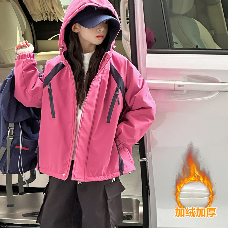外贸女童冬季冲锋衣2025新款洋气时髦夹棉加厚中大童儿童韩版冬装