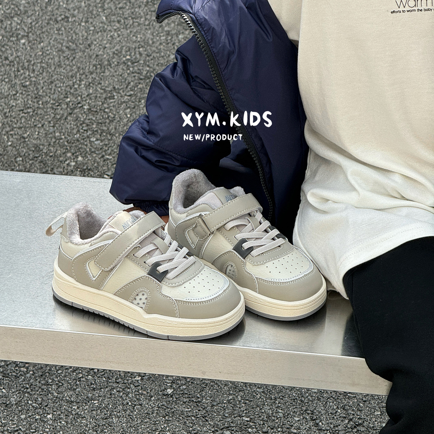 外贸2025年冬季新款儿童二棉休闲鞋时尚百搭加绒保暖男女童运动板