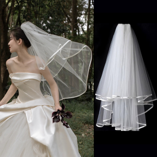 白色头纱头饰新娘订婚结婚婚纱领证登记拍照道具求婚蓬蓬纱高级感