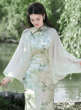 旗袍披肩外搭开衫外披白色轻纱
