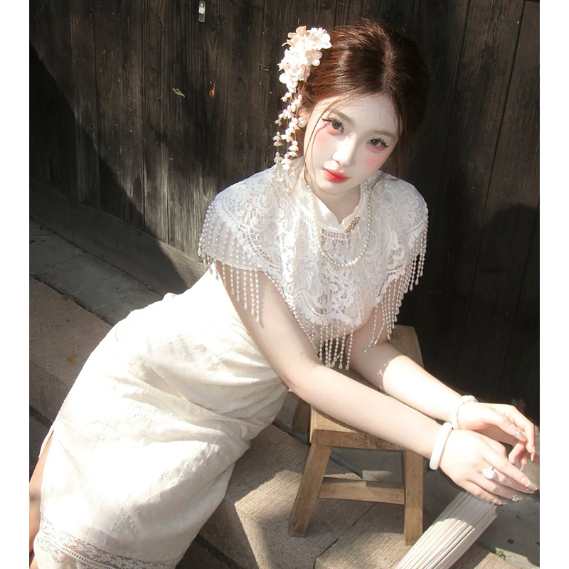 外搭披肩新款镂空白色斗篷礼服