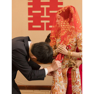 新娘红盖头2025半透明纱结婚中式婚礼高级蒙头喜帕秀禾服红色头纱