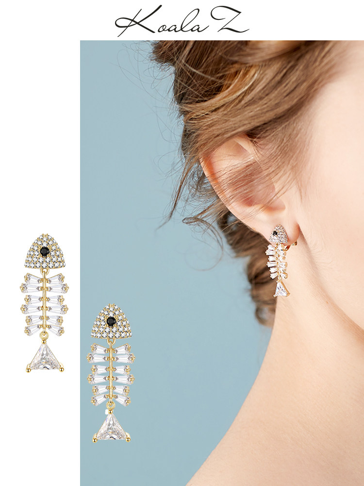 Boutique hand-made shining texture wild crystal small fishbone personality earrings ear clip no ear hole female Japanese small