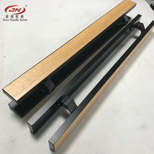 有框玻璃大门侧装把手不锈钢包边实木刻字LOGO原木木门拉手现货