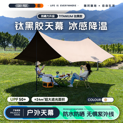 亚斯卡天幕帐篷户外遮阳棚露营防风雨防晒黑胶涂银层蝶形六角幕布