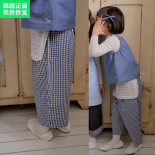 锦小和和 amber韩国童装儿童宽松裤子2026春款女童时尚格子阔腿裤