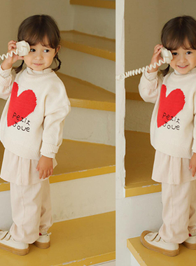 锦小和和bien韩国童装儿童毛衣女2025新款女童白色爱心套头针织衫