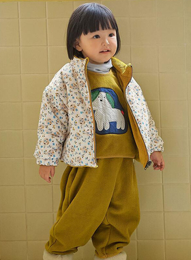 锦小和 amber韩国童装女童加绒一体绒外套25冬双面穿儿童夹棉上衣