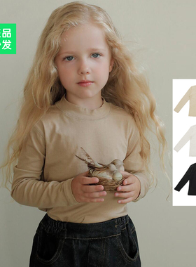 锦小和和 bien韩国童装女童长袖t恤黑色25秋款儿童纯棉圆领打底衫