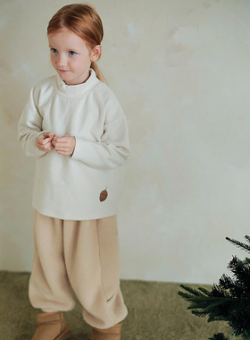 锦小和和 bien韩国童装儿童白t恤长袖一体绒2025冬女童抓绒打底衫