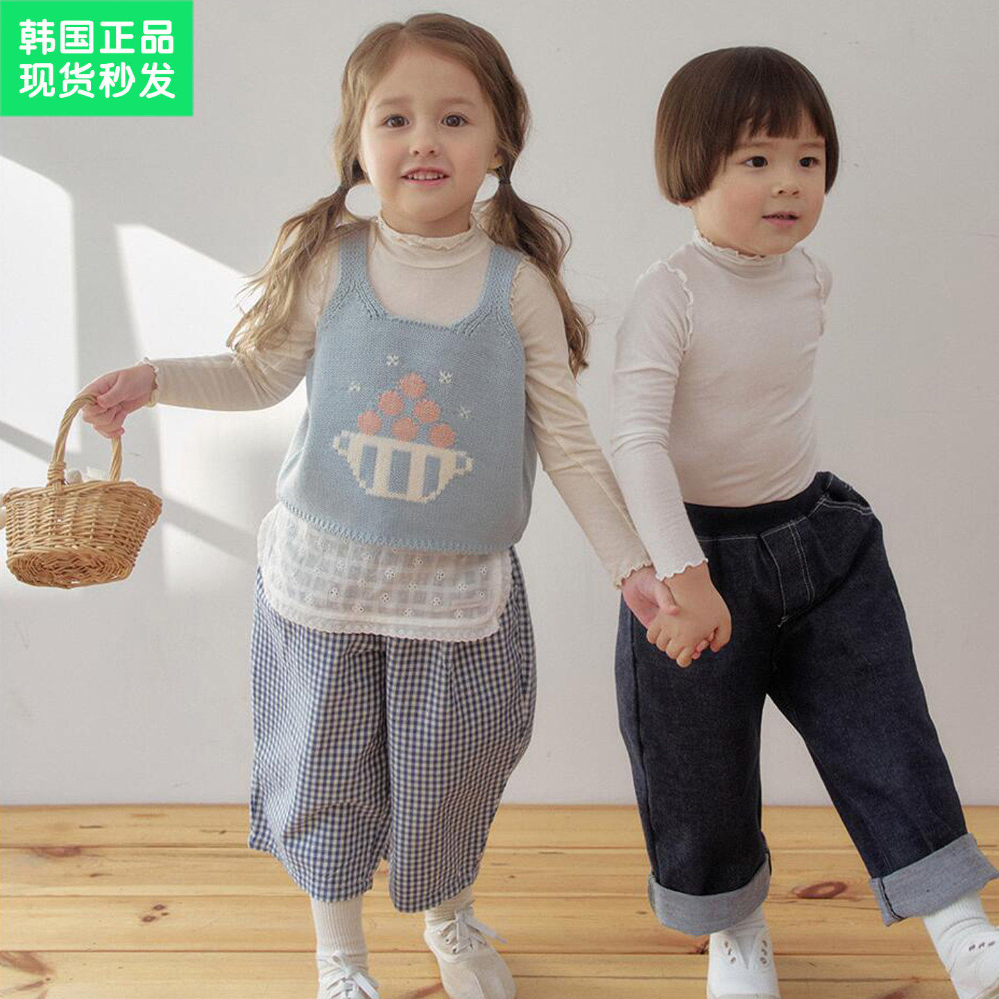 锦小和 amber韩国童装女童2026新款马甲刺绣毛衣儿童棉线针织背心
