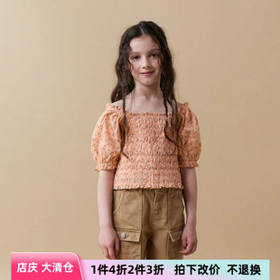 锦小和和gingersnaps女童短款t恤2025新款儿童短袖碎花设计感上衣