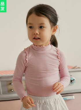 现货锦小和和amber韩国童装女童春秋打底衣天丝棉莫尔边软儿童t恤