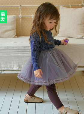 锦小和 amber韩国童装女童纱裙2025秋款蓬蓬裙儿童紫色tutu半身裙