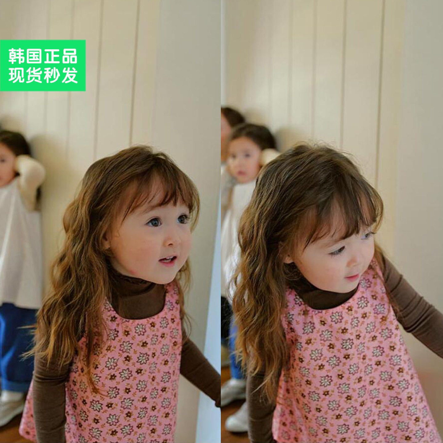 现锦小和和amber韩国童装女童粉色连衣裙25秋款儿童花朵叠穿a字裙