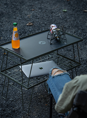 柯曼折叠网桌套装T-230-2TM 耐高温铝合金桌板户外野餐双层置物桌
