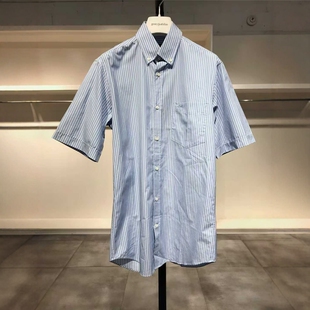 SHARK PAUL 男士 条纹翻领纽扣短袖 455 衬衣 M穿