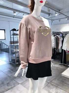 M-L穿 LO0VE MO0SCHINO 粉色爱心图案套头圆领女装卫衣 570