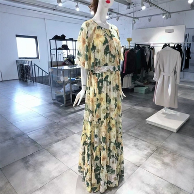 L-XL穿 DO GA 法式度假风花卉印花收腰女装连衣裙 4530
