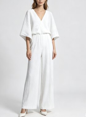 S-M穿 ROLAND MOURET 欧美风白色V领女装连体衣裤 1630
