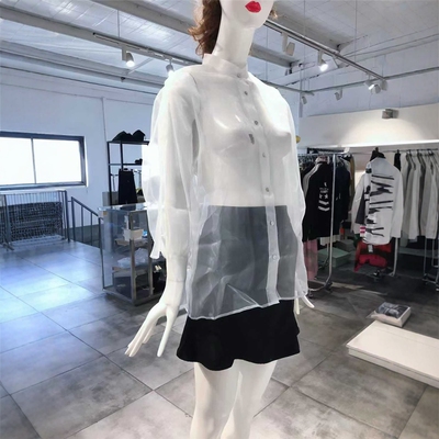 S-L穿 CARLA G. 时尚百搭薄纱透明女装纽扣长袖雪纺衫 499