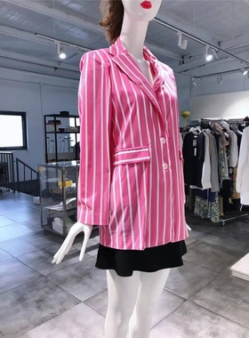 S-小L穿 HAVEONE 亮粉色条纹洋装外套 466