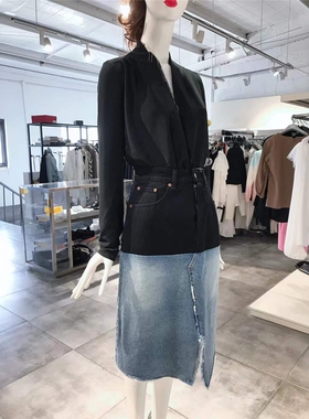 XS-S穿 MM6 MARTIN MARGIELA 优雅牛仔拼色半裙 710