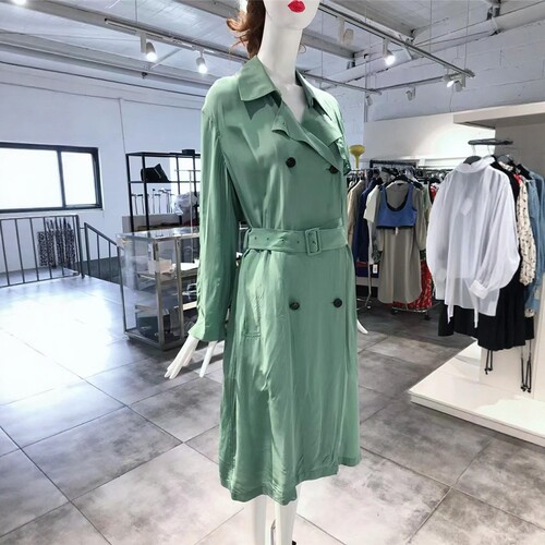 XS-M穿 TH0EORY 简约款绿色翻领双排扣女装风衣 985