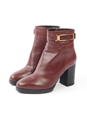 34码 TO0D'S 深棕红色牛皮短靴 1420