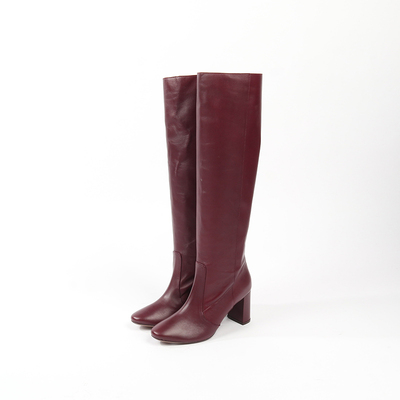 头层牛皮圆头粗跟高筒欧美时尚靴