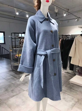 S-M穿 ATTIC AND BARN 蓝色廓形羊毛大衣 985