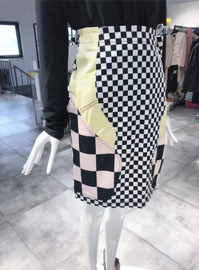 L-小XL穿 LO0VE MO0SCHINO 欧式格纹洋装半裙 660