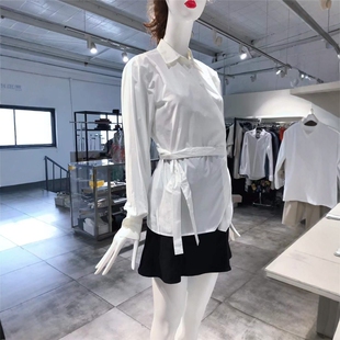 XS-S穿 MM6 MARTIN MARGIELA 女装绑带休闲式纽扣翻领衬衫 766