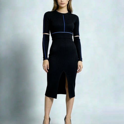 XS-S穿 VICTORIA BECKHAM 时尚条纹针织连衣裙 1980