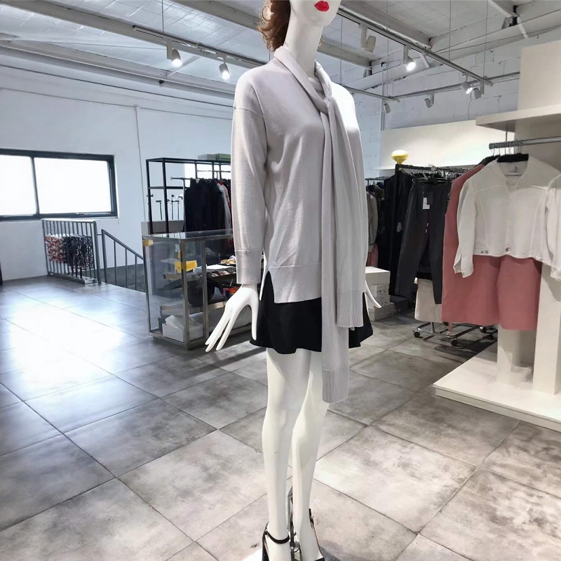 L-XL穿 ALPHA STUDIO 浅灰色洋装针织衫 620