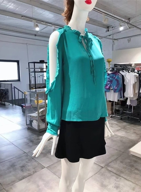 XS-M穿 BERNA 湖蓝色小花边洋装丝衫 338