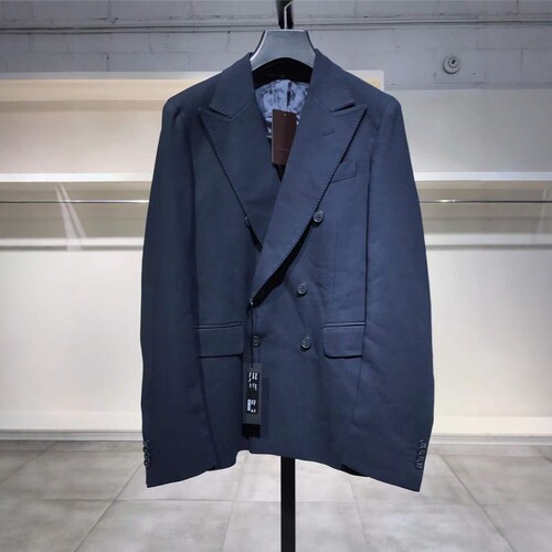 S-M穿 BRIAN DALES 男士深蓝色双排扣翻领商务休闲西装 710