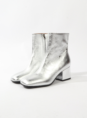 36码 MA0RNI 银色牛皮粗跟短靴 1510