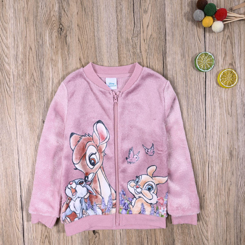 外贸欧美 女宝春秋珊瑚绒长袖开衫上衣 女童可爱外套毛绒拉链衫