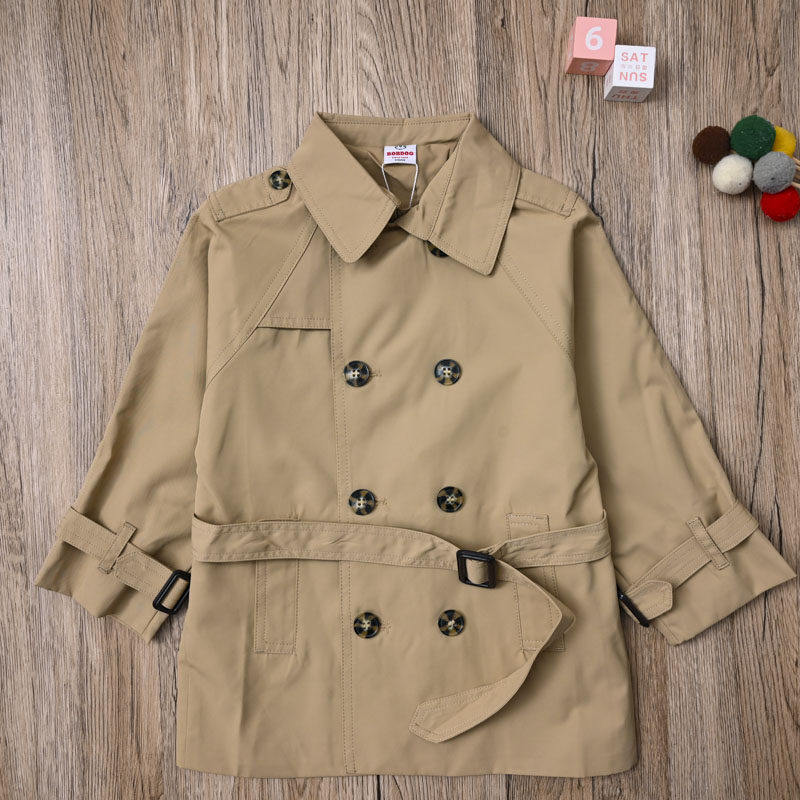 国内单男宝女宝春秋中长款英伦风双排扣风衣儿童洋气修身帅气外套