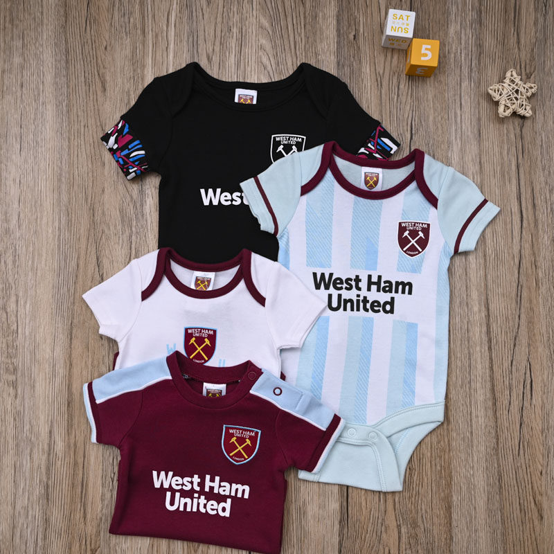 外贸欧美 足球服哈衣 婴儿夏季纯棉短袖三角爬服包屁衣运动队球服