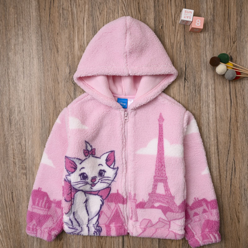 外贸欧美女宝春秋冬羊羔绒衫长袖拉链外套女童可爱保暖连帽开衫