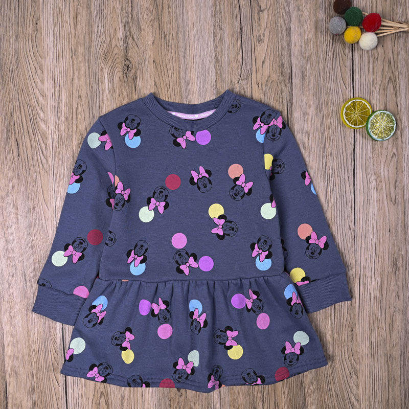 外贸欧美女宝春秋细抓绒可爱公主裙女童中长款长袖卫连衣裙子