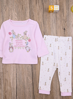 PT外贸欧美 女宝春秋纯棉长袖T恤上衣打底长裤子可爱兔子两件套装