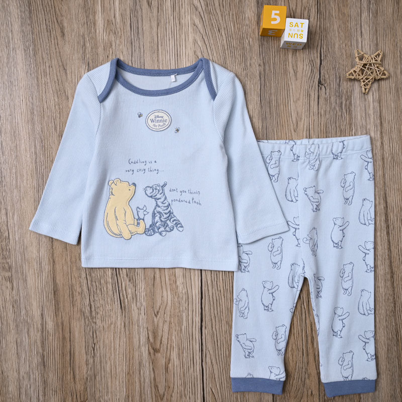 外贸欧美 男宝春秋螺纹棉上衣长袖T恤长裤子打底裤婴儿两件套装