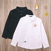 帅气开衫 HZ外贸韩单男宝衬衫 春秋灯芯绒纯色衬衣男童休闲翻领长袖