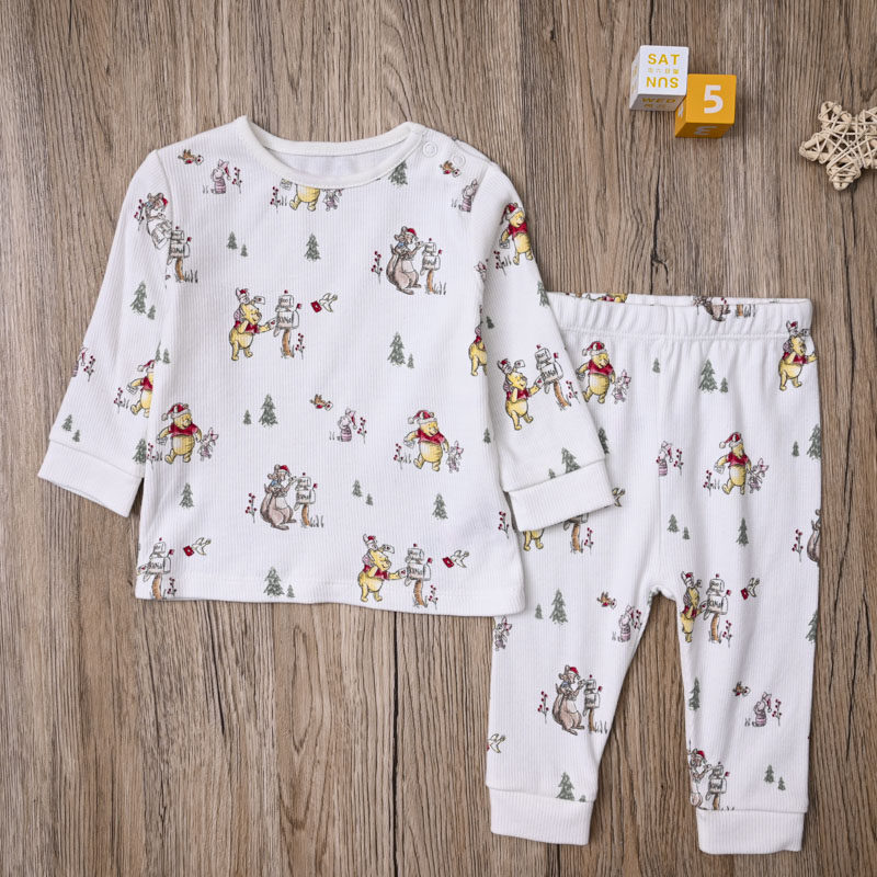 外贸欧美 宝宝春秋螺纹棉上衣长袖T恤长裤子打底裤 婴儿两件套装